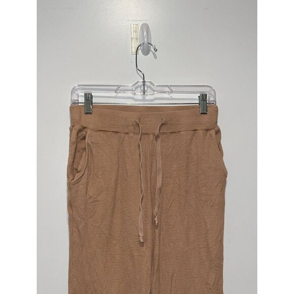 Monrow Tan Drawstring Waist & Pockets Waffle Knit Lounge Pants Women's Size S - Picture 2 of 9